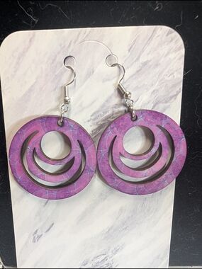 Hand Crafted Purple Layered Circle Drop Earrings